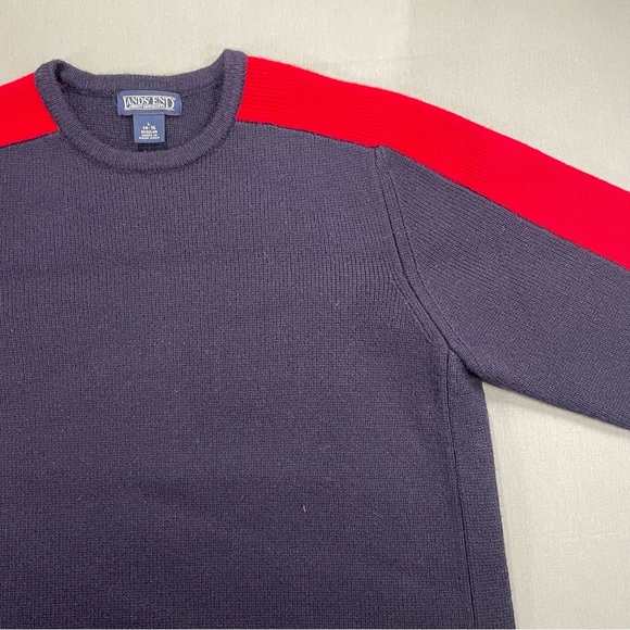 VINTAGE Lands' End 100% Wool Colorblock Crewneck Sweater - Large - Picture 6 of 12